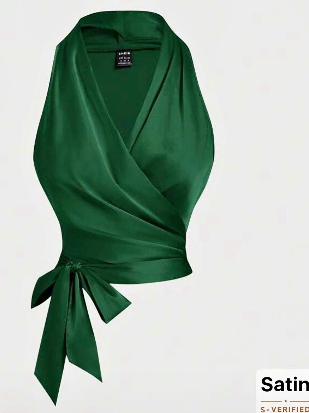 SHEIN BAE Satin Halter Neck Crossover Wrap Around Blouse Green Blouse, M. NWOT